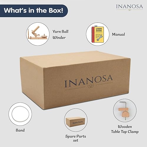 Miniatura 19 de Inanosa Juego de bobinadora de hilo gigante hecha a mano para ganchillo, enrollador de bolas de hilo de gran capacidad con base de espuma Madera