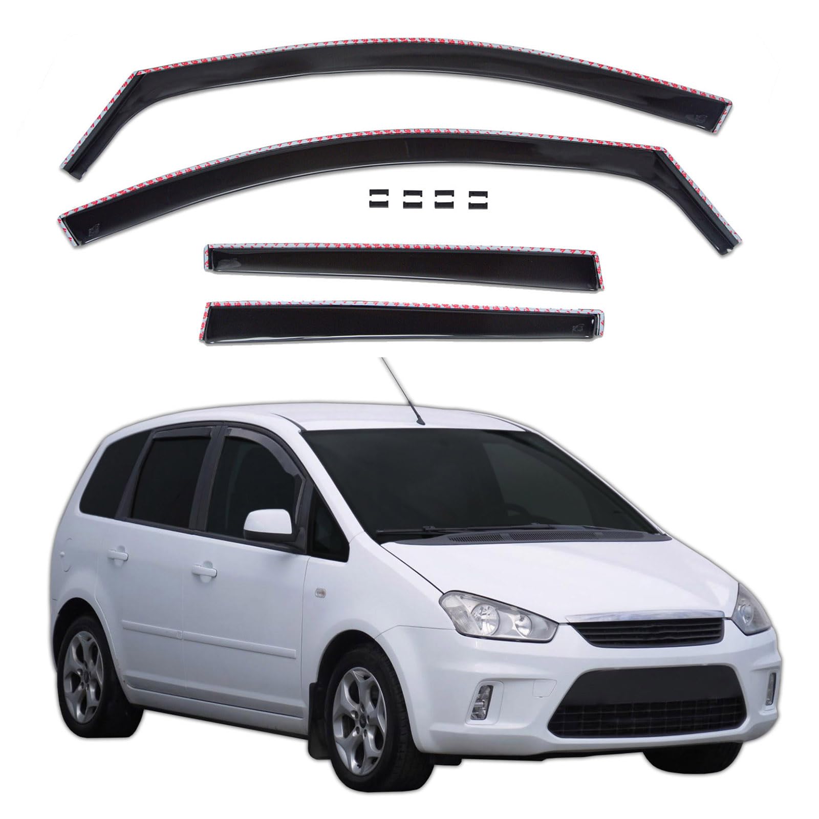 J&J AUTOMOTIVE GD Déflecteurs d'air et de Vent pour Ford C-Max 2003-2010, Ensemble 4pcs, Teintés, Avant et Arrière, Aérodynamique