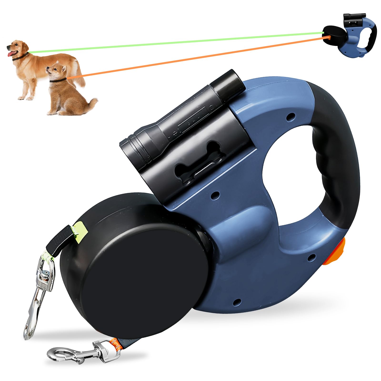 Guinzaglio Retrattile Doppio Per 2 Cani BAIFULAI – 3 Metri, Con Luce LED E Impugnatura Antiscivolo, Per Piccola E Media Taglia (blu)