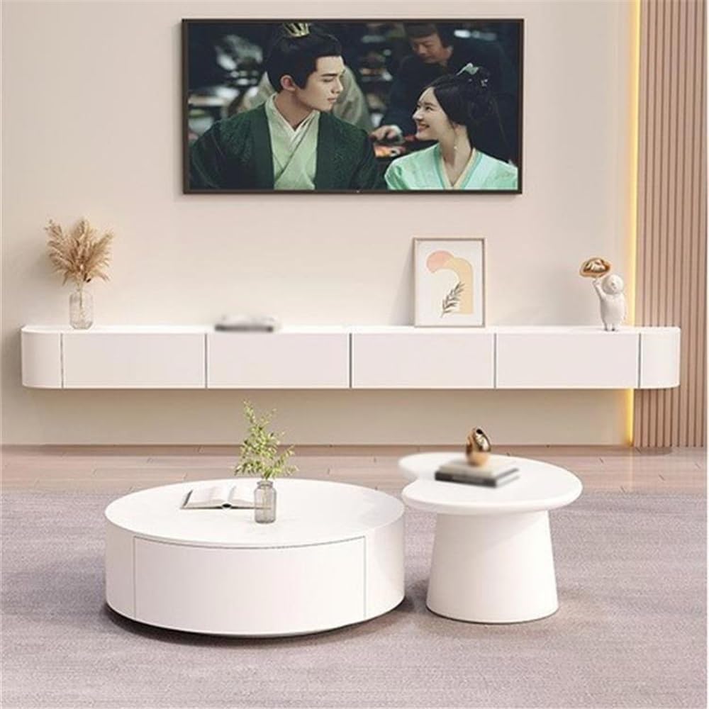 Szafka pod telewizor Zawieszona minimalistyczna szafka pod telewizor - wisząca jednostka pod telewizor - konsola multimedialna do centrum rozrywki Rozrywka TV(Biały,Średni)