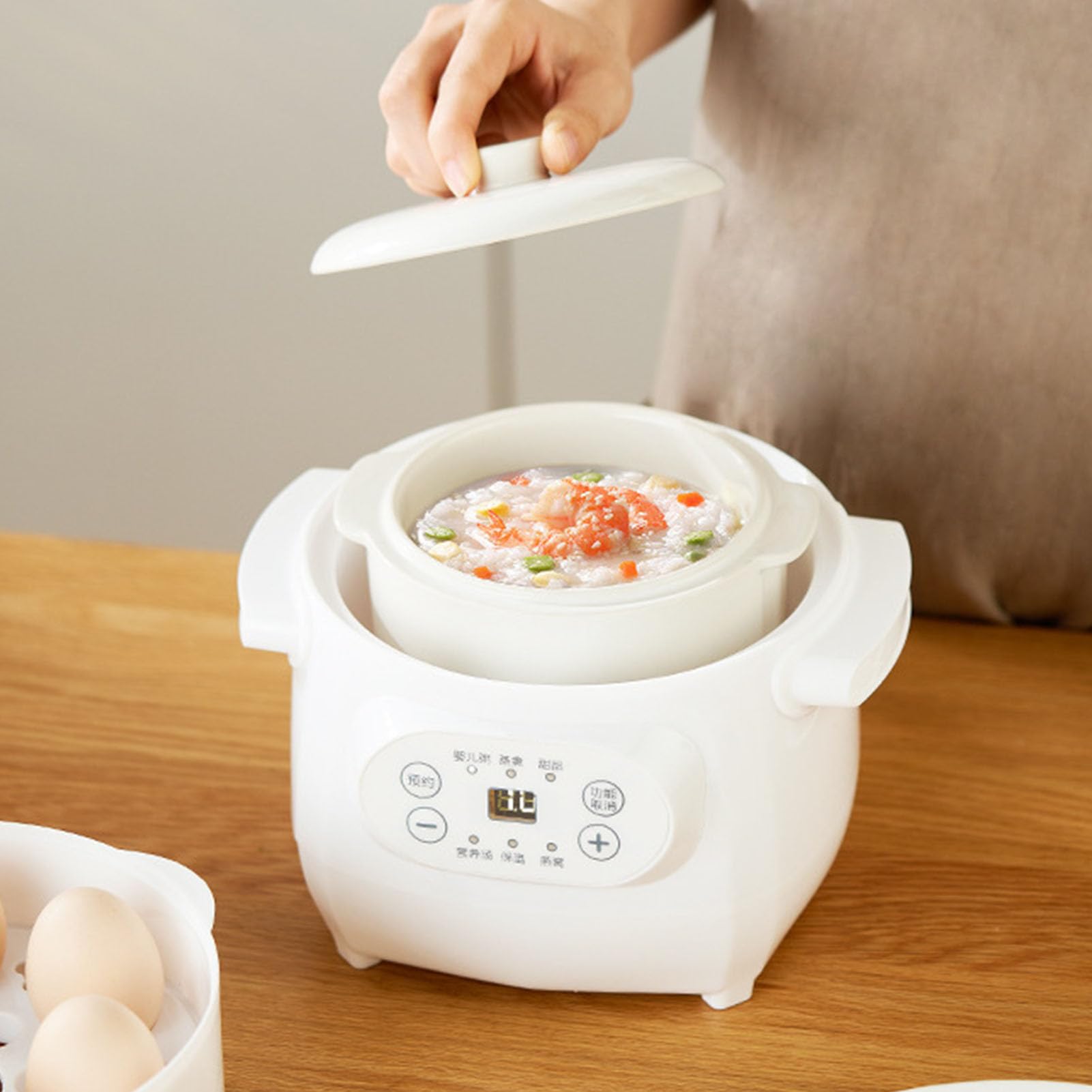 Ceramic Slow Cooker, 1l 200w Electric Soup Pot Small Crock Pot Ceramic Liner Small Crock Pot Versatile Small Slow Cooker for Porridge Rice Soup(US Plug)