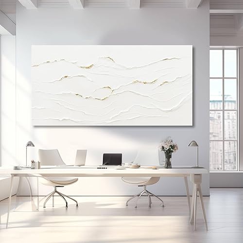 Miniatura 5 de WINKAILIN Pintura blanca, ilustraciones decorativas simples de 29 x 58 pulgadas, arte abstracto de pared para sala de estar, decoración moderna para