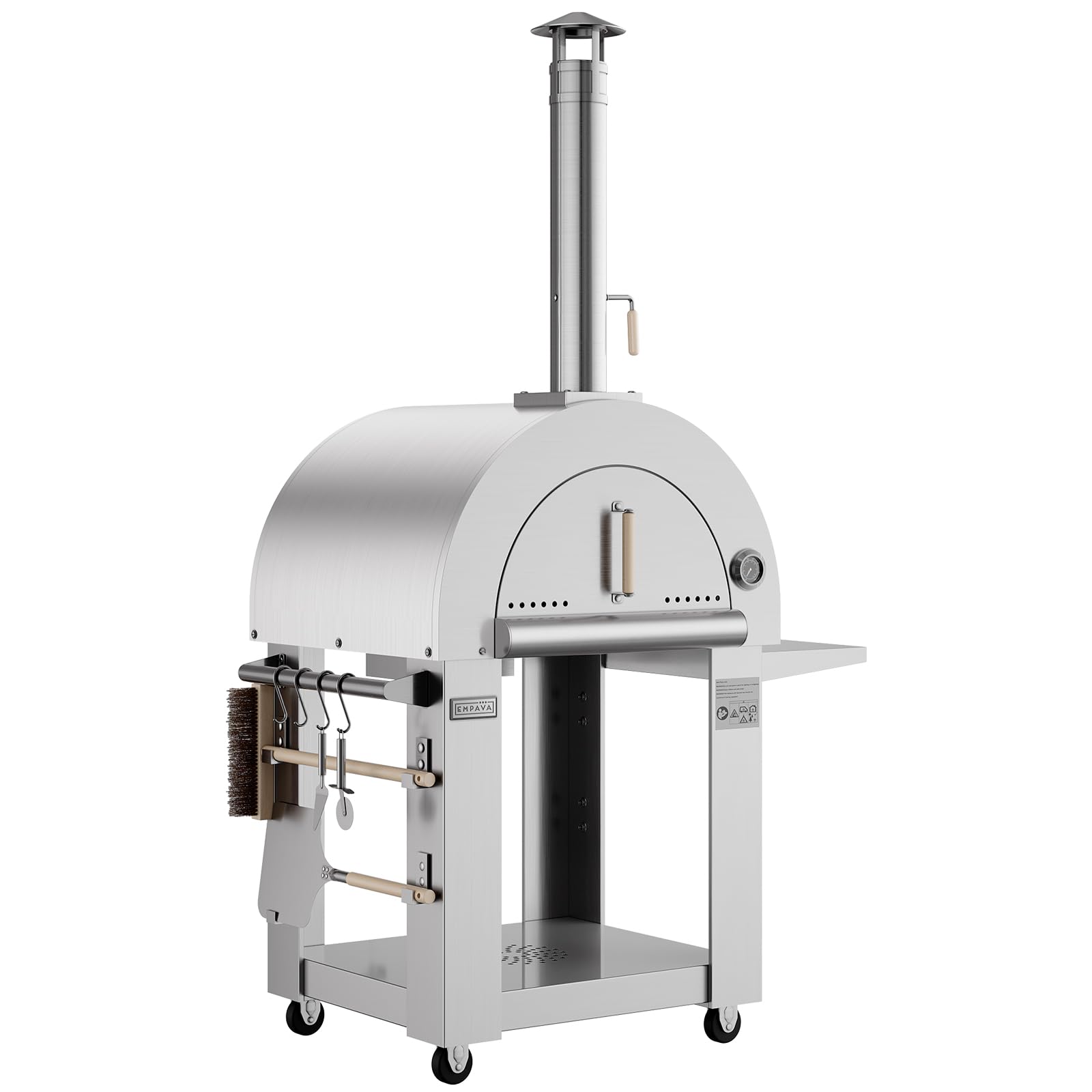 Empava Pizza Oven with Wheels And Side Panel for Outdoor Kitchen, Wood Fired for Grill & Outside Camping Backyard Party in Stainless Steel,