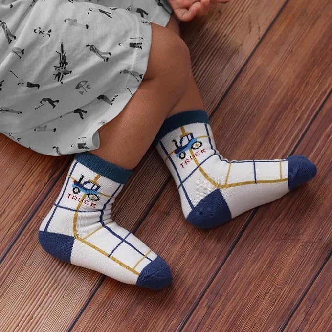 CUTEABLY Non-Skid Cotton Crew Socks, Assorted Print, for Baby Toddler Boys Girls, Pack of 3 (IN, Age, 18 Months, 24 Months, 3, Girl) 2
