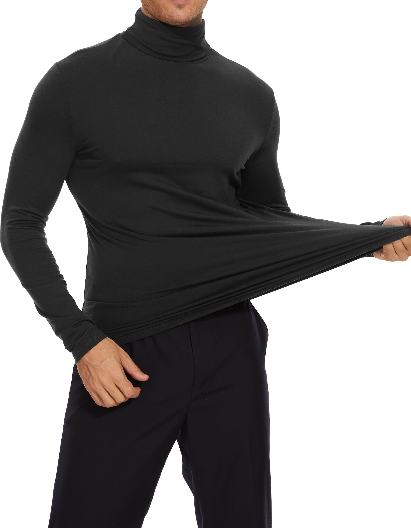 SIMIYA T-Shirt Basique à col roulé pour Homme - Coupe ajustée - Doublure en Peluche - sous-vêtements Thermiques - Manches Longues - Élastique - Hauts Thermiques Homme - Confortable et Respirant