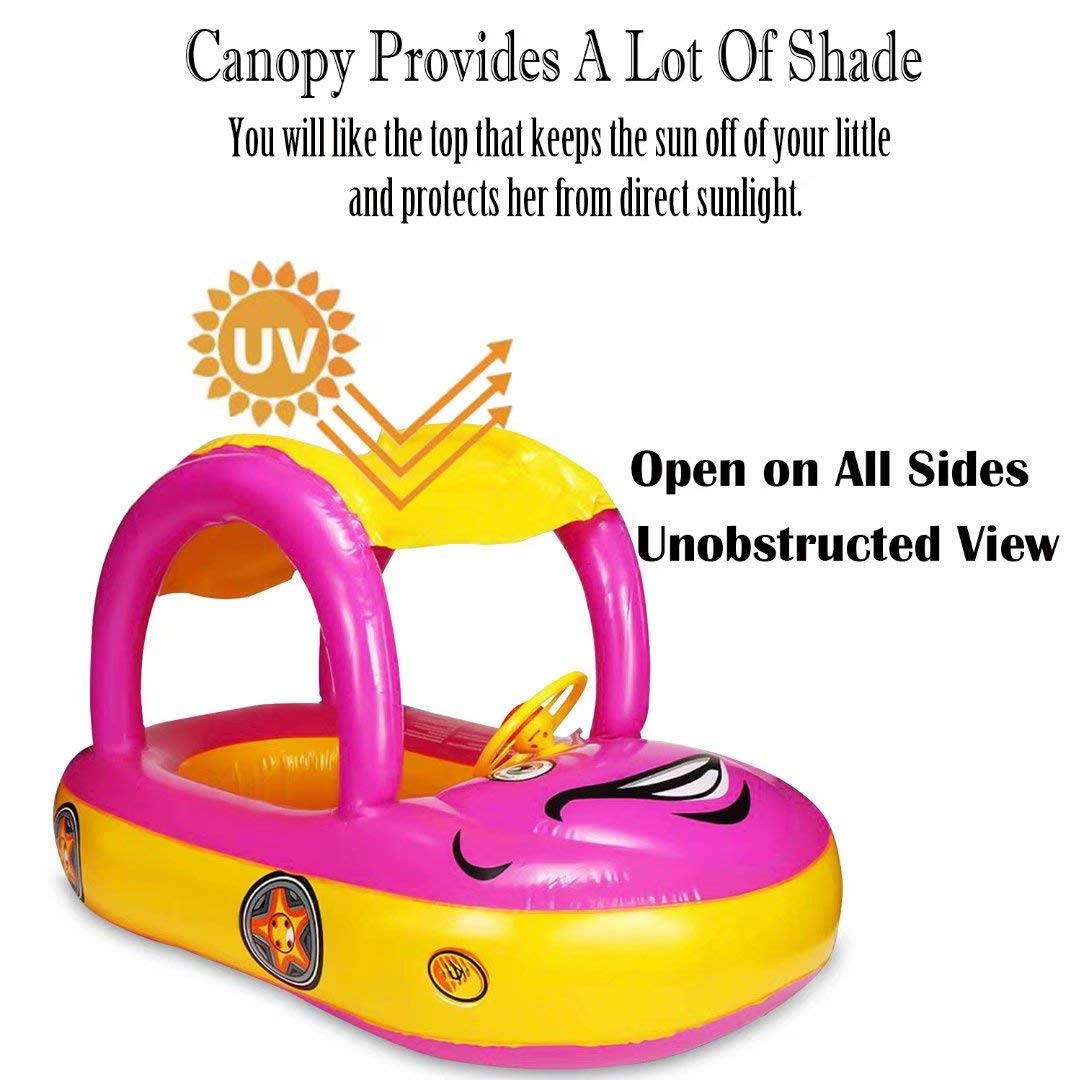 Baby Pool Float with Canopy Summer Steering Wheel Sunshade Swim Ring
