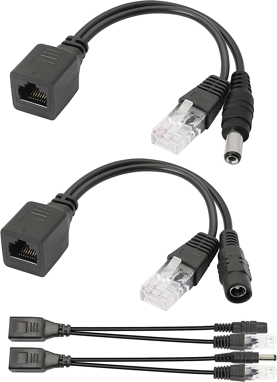 SYOSI Passive POE Adapter Cable,2Pair POE Injector, and POE Splitter Kit with 5.5x2.1mm DC Connector for WLAN, Routers, Switches, Internet Telephony, IP Cameras