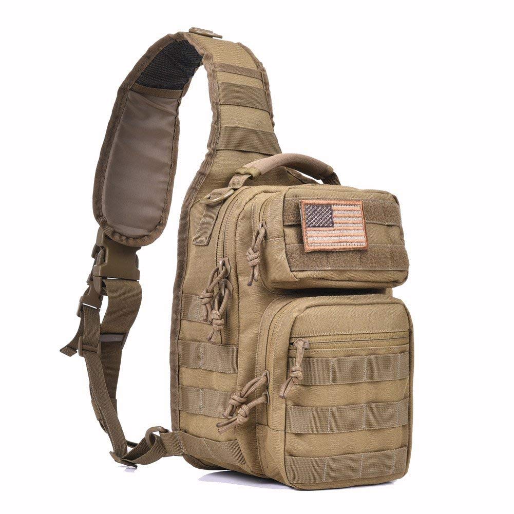 REEBOW GEAR Tactical Sling Pack for Men Military Single Shoulder Backpack Outdoor EDC Range Bag (Style 01-Tan)