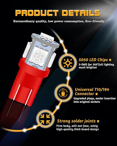 Miniatura 4 de UNXMRFF Paquete de 20, mezcla de 4 colores, 194 bombillas LED, 2825 bombillas 5050, 175 T10 168 W5W 194 bombillas LED de repuesto para luz de mapa
