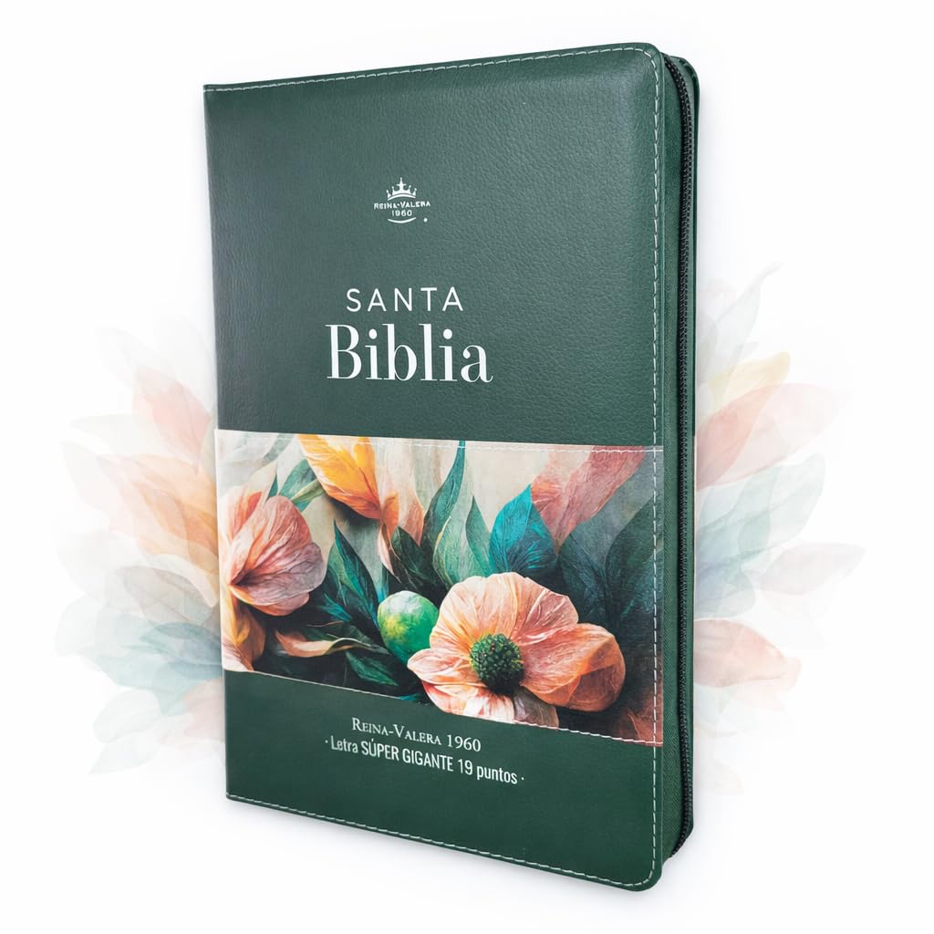 Biblia para Mujeres Letra Super Gigante 19 puntos Manual con Cierre y canto floral RV1960 vintage verde floral con indice