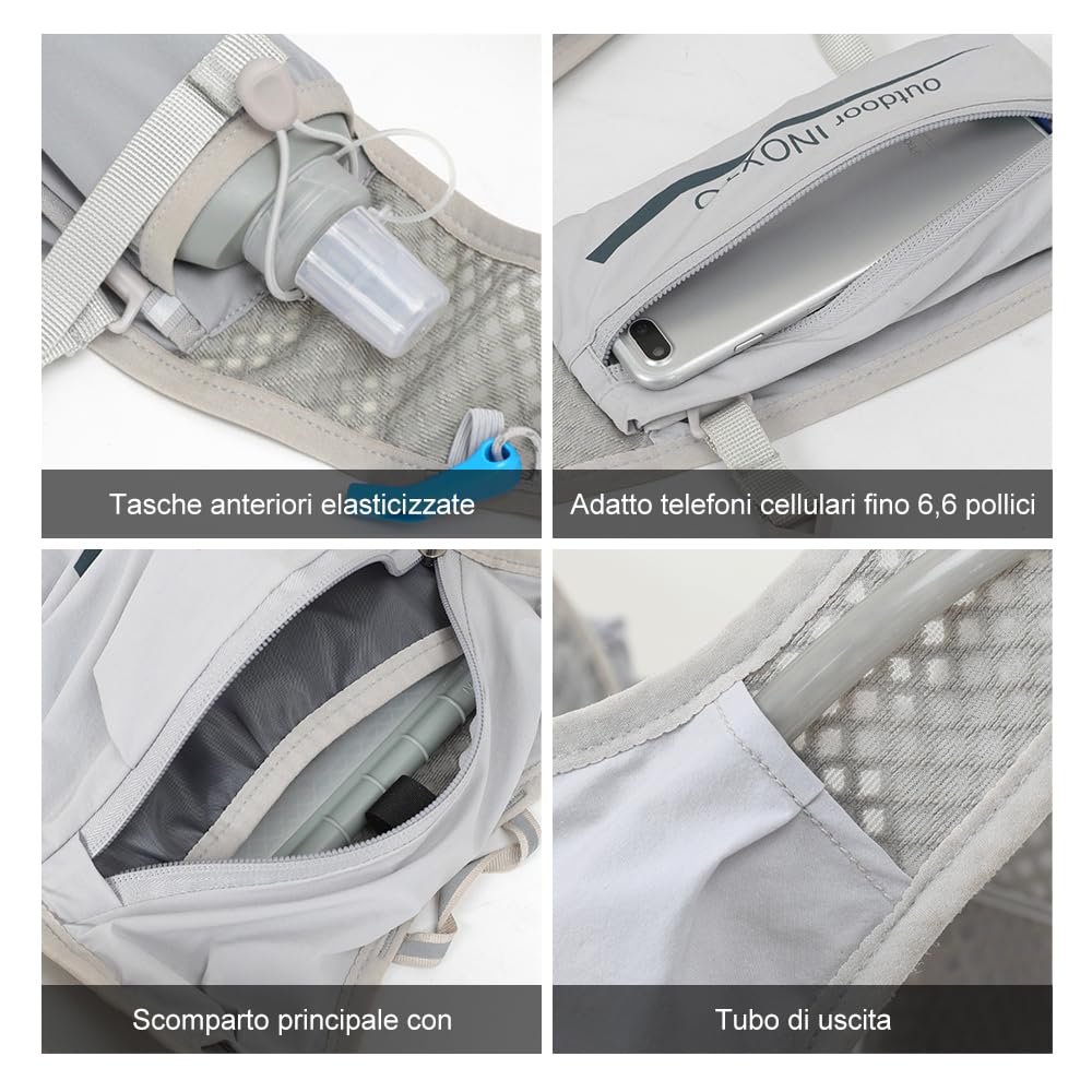 INOXTO Zaino da Corsa 5L - Leggero Zaino Idratazione con Strisce Riflettenti,Rete Traspirante per Outdoor, Maratona, Ciclismo, Alpinismo, Uomoe Donna