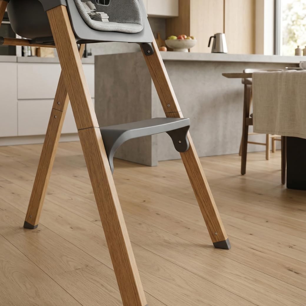 Venture Neyo 2-in-1 Foldable High Chair for Baby and Toddler, Convertible Baby Highchair with Wood Effect Legs, Removable Tray & Cushion, 5 Point Harness, Compact Folding (Grey) — view 8