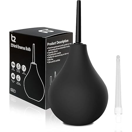 T2 Enema Bulb Kit 224ml- Anal Douche for Men & Women - 2 x Detachable Comfortable Slim Nozzles (1 x Soft & 1 x Hard) FDA CE-Certified Medical Kit, Instruction Included