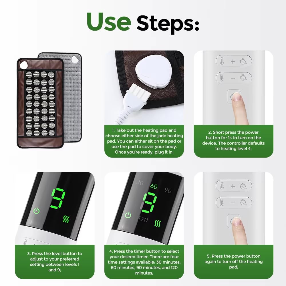 36PCS Podkładka Termiczna Na Podczerwień Daleko Jade Daleko Podczerwień | Elektryczna podkładka grzewcza 9 temperatur, 4 timery mata grzewcza ogrzewanie na podczerwień
