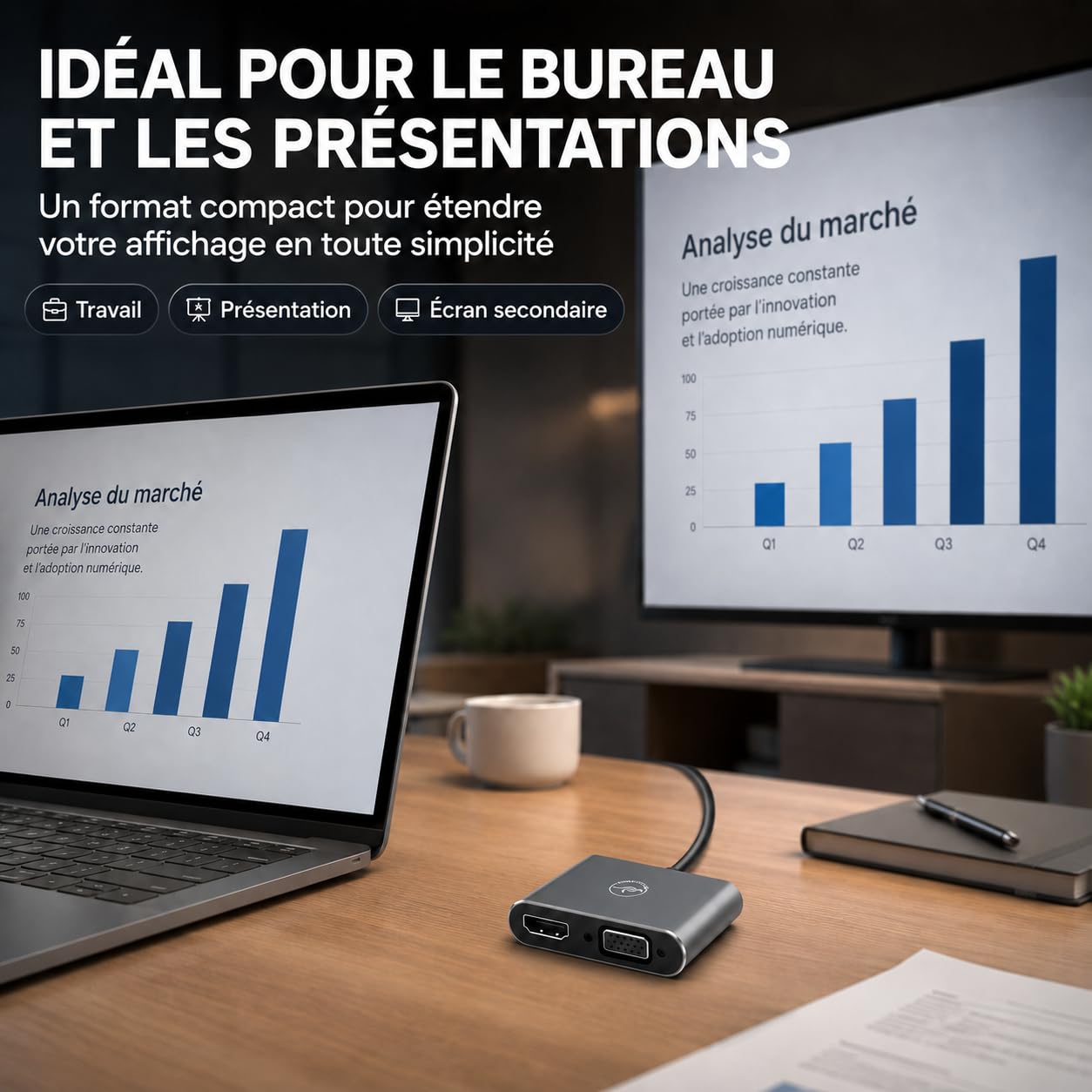 Mobility Lab Adaptateur USB 3.0 vers HDMI & VGA – Haute Résolution 1920 x 1080p à 60Hz – Plug & Play Facile – Compatible macOS et – Présentations, Films, Jeux Vidéo, Vidéoprojecteur