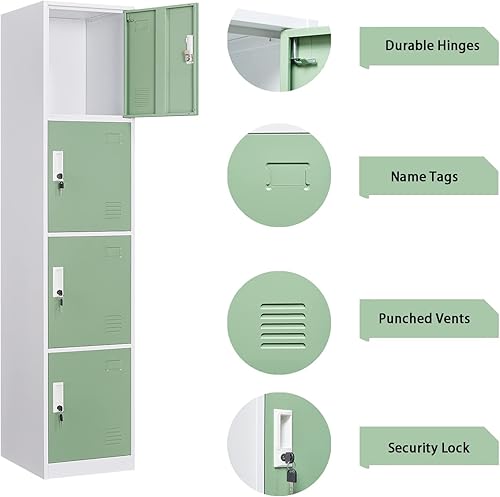 Miniatura 5 de Armario de almacenamiento para taquillas, 2 armarios metálicos para empleados con llaves, armario de almacenamiento de 4 niveles para oficina,