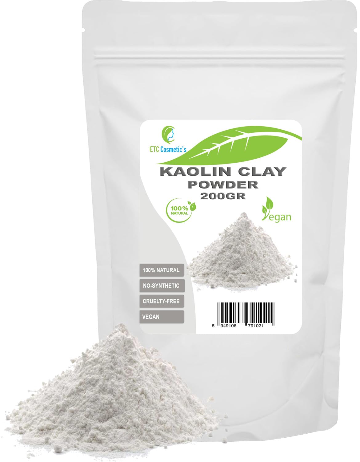White Kaolin Clay - 200 gr - DIY Face Masks, Body Mask, Hair Mask, Soft Peels and Scrubs, Soap Making, Anti-Ageing & Skin firming, Natural And Chemical Free