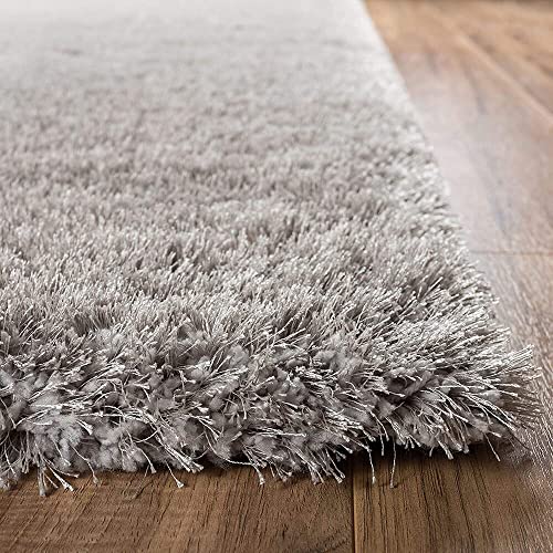 Image of F & B RUGS ; SUPERIOR QUALITY PRODUCTS Firoz and Brothers Handwoven Super Soft Indoor Modern Shag Microfibre Silky Fluffy Smooth 12x15 feet Silver Grey