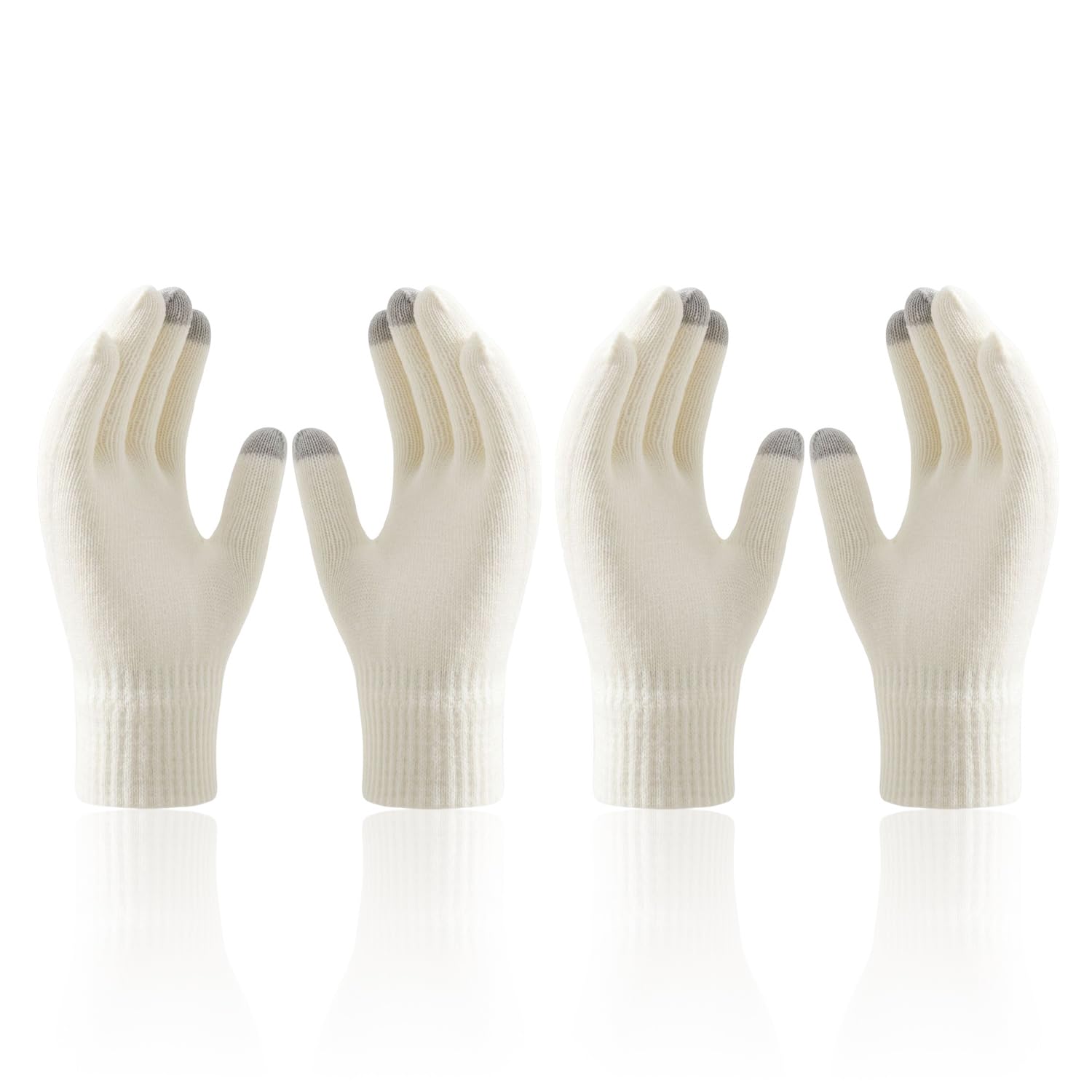 GDFHBD 2 Pairs Of White Touch-Screen Warm Gloves, Winter Cold-Proof Knitted Gloves, Elastic And Comfortable, Outdoor Riding, Ski Equipment.