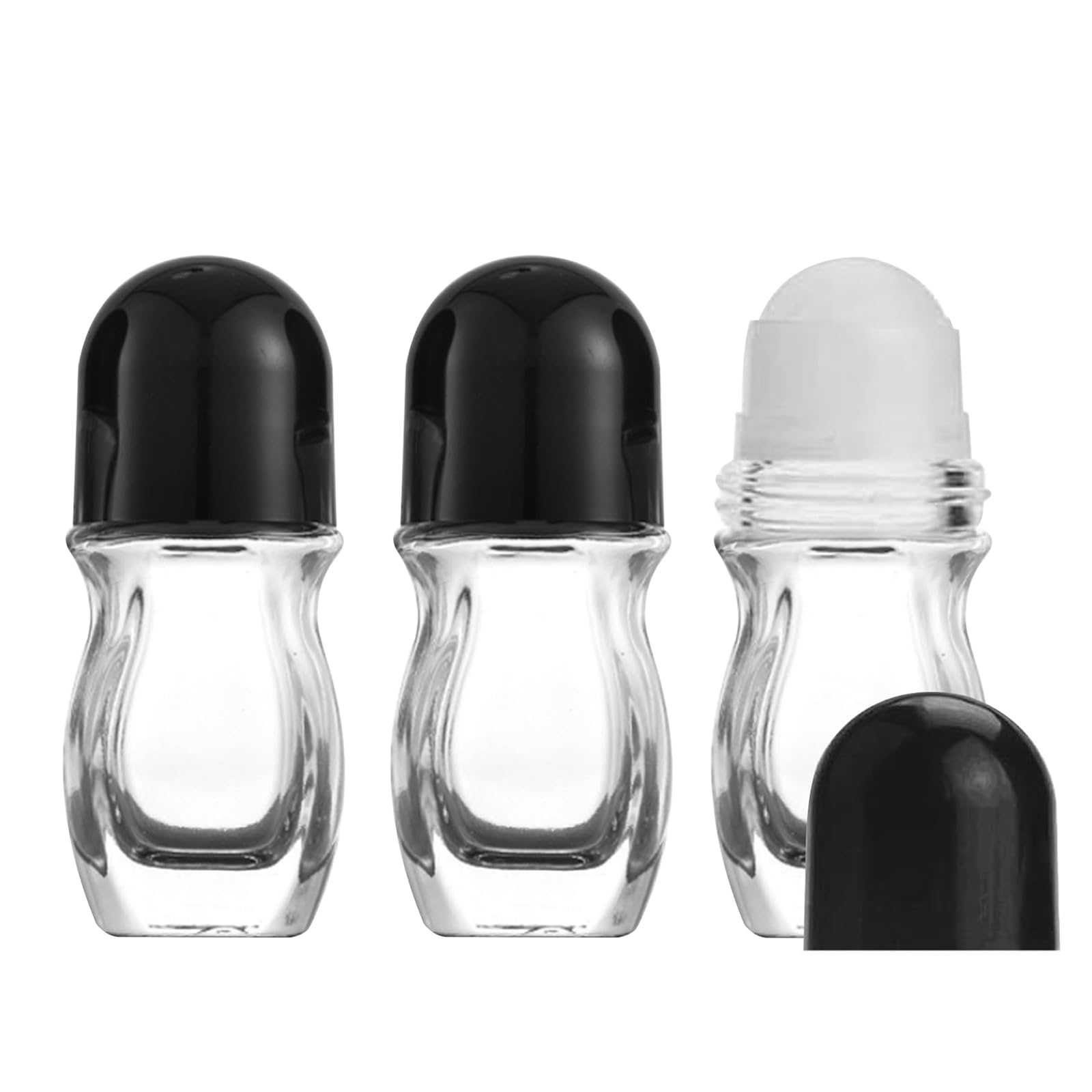 3PCS 50ml Roller Bottles for Essential Oils, Empty Roller Ball Bottles with Black Caps, Refillable Roll-On Bottle for Aromatherapy, Perfume, and DIY Blends