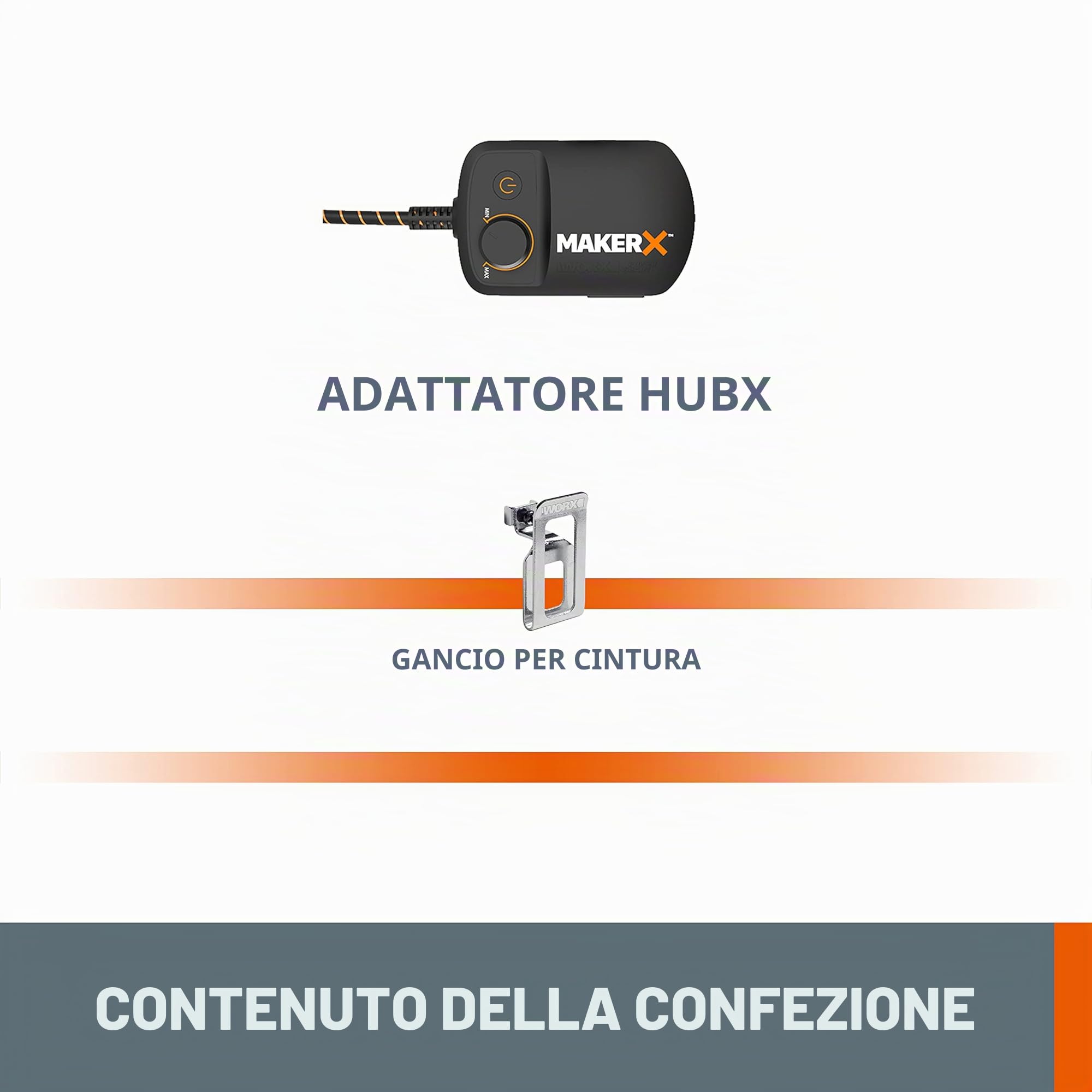 WORX 18V(20V MAX) Adattatore MakerX HubX WA7161, PowerShare, Controllo Velocità Variabile, Porta USB, Gancio per Cintura, Alimenta Tutti gli Utensili MakerX