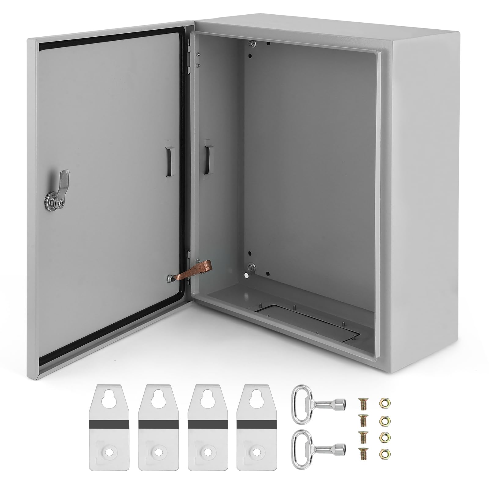 Scatola di Derivazione Elettrica da Esterno in Acciaio NEMA 4X – IP66 Impermeabile Antipolvere – Con Serratura e Piastra di Montaggio – Per Interni ed Esterni, 50.8 × 40.6 × 20.3 cm