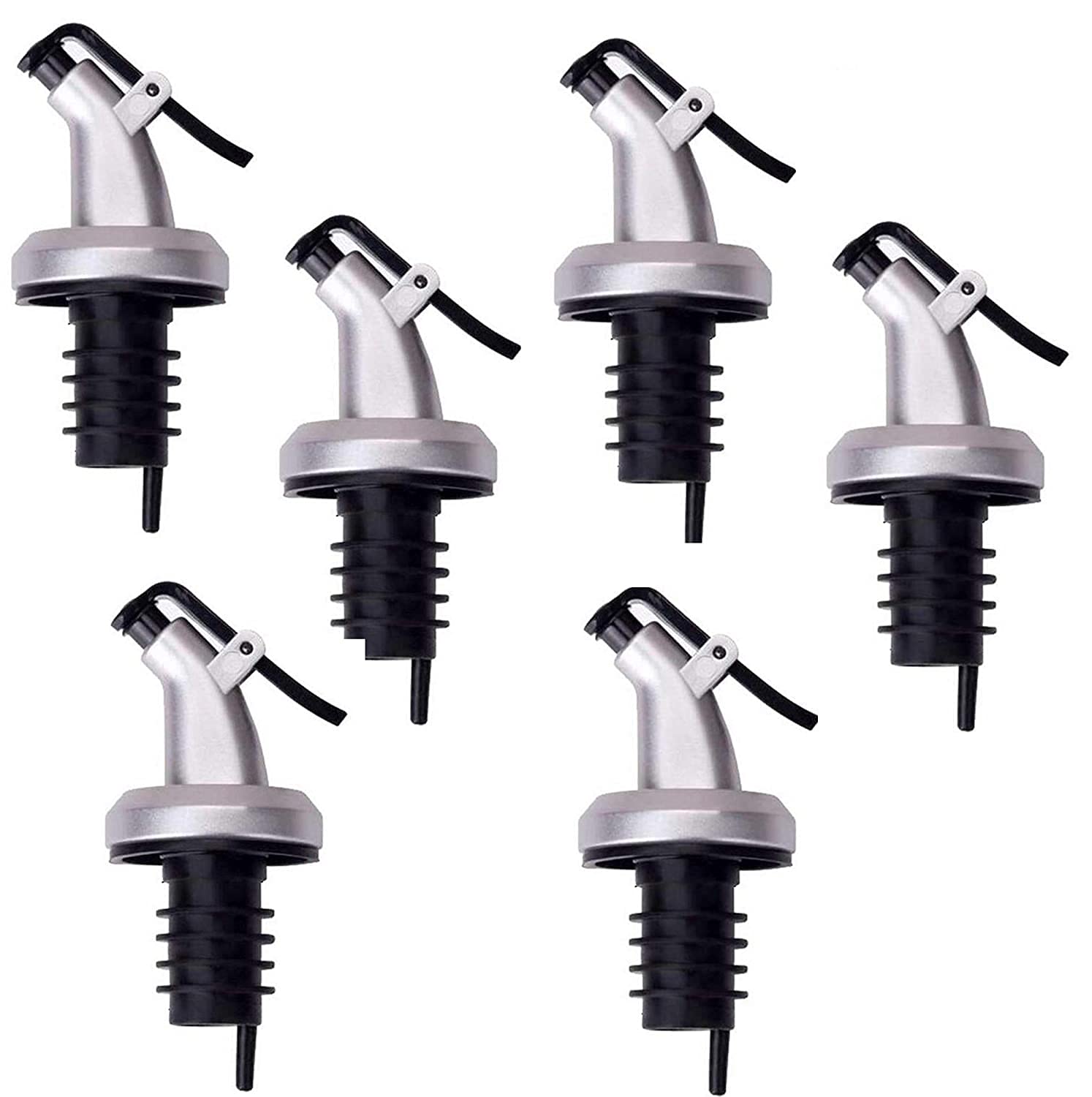 Oil Dispenser Cap only for Glass Bottle, Stainless Steel Free Flow Bottle Liquor Wine Oil Pourer for Bar, Restaurants, Kitchen (Pack of 6) (Silver & Black)-image-8