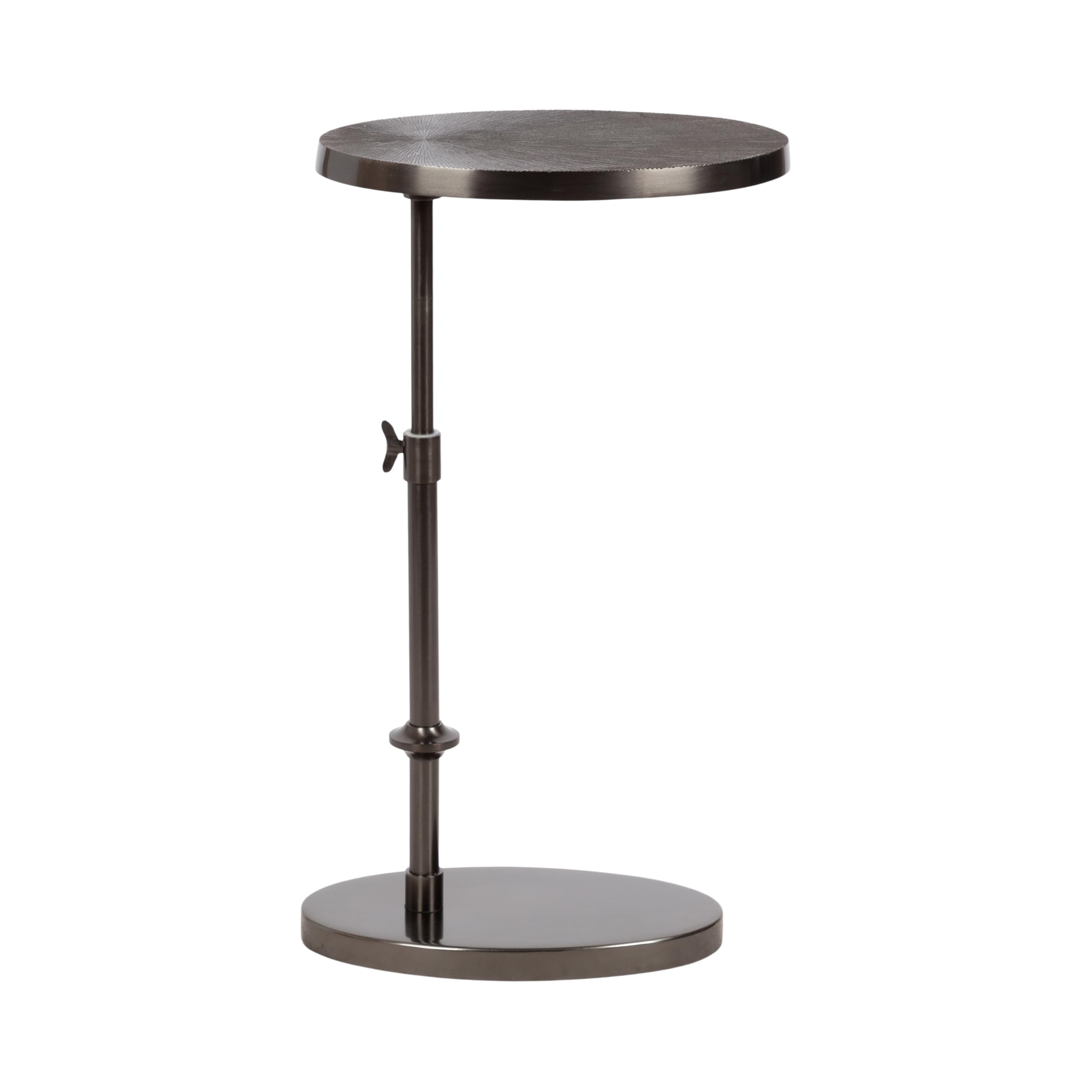 Kate and Laurel Engles Traditional Adjustable-Height Oval C-Table, 15 x 10 x 28, Gray Gunmetal, Vintage Round Indoor Metal C-Shaped End Table with Embossed Pattern for Use as Overbed Table