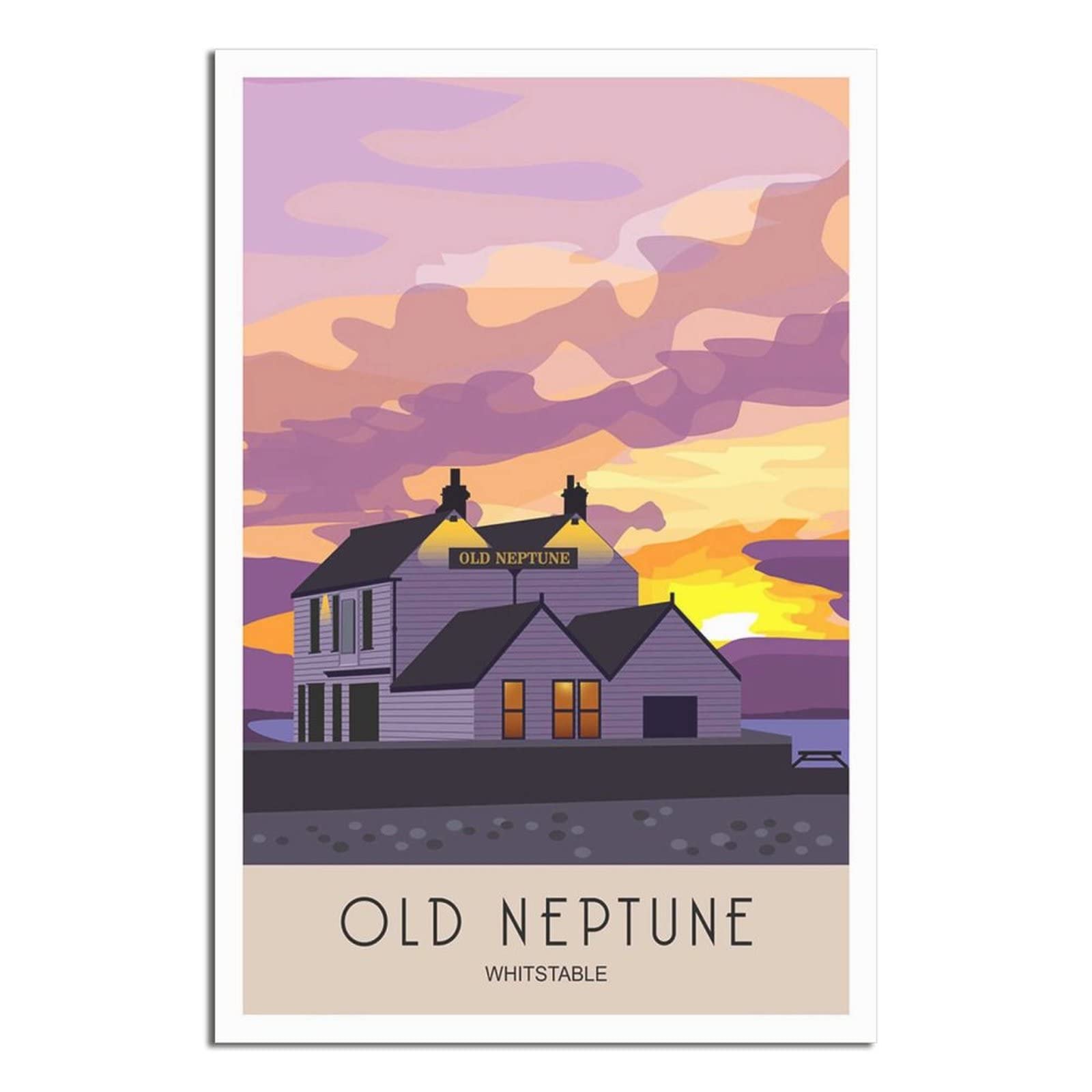 UEJD Vintage Whitstable Kent Sunset Travel Poster Decorative Posters Modern Bedroom Canvas Art Poster Picture Painting Posters Wall Decor Art Gift