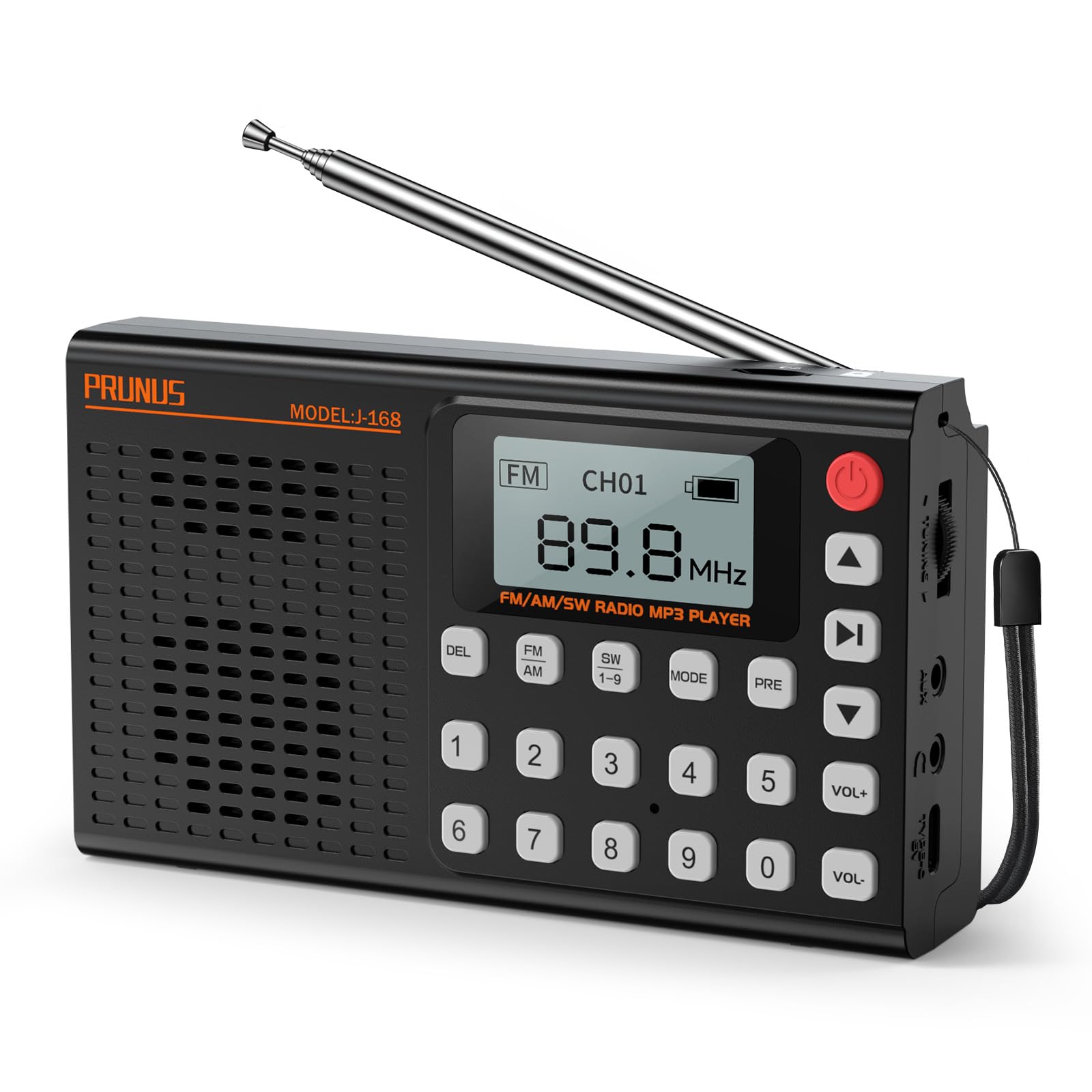 PRUNUS J-168 Petite Radio Numérique, Mini Radio Portable Rechargeable 2000 mAh, 99 Préréglages, Réveil, Bluetooth