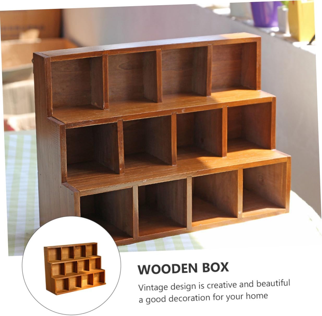 Vintage Wooden Wall Hanging Organizer Rack Creative Compartment Storage for Keys Cards More Natural Solid Design for Home Office Space Saving