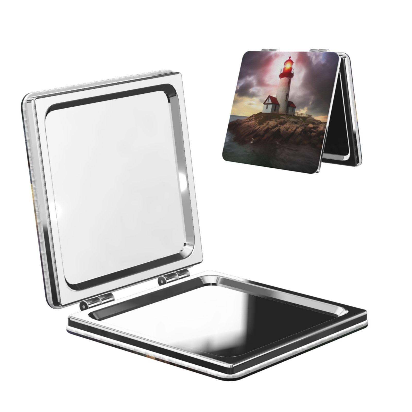 DWVTSLH Lighthouse Compact Mirror for Purse, Double-Sided 2X/1X Magnifying Mirror for Women Men, Travel Makeup Mirror for Handbag, Handheld Vanity Mirror for Gift