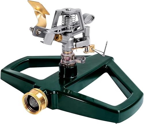 Rociadores de césped para patio, rociador de impacto pulsante de jardín con manguera de agua de impulso de aleación de zinc y base de rociador de