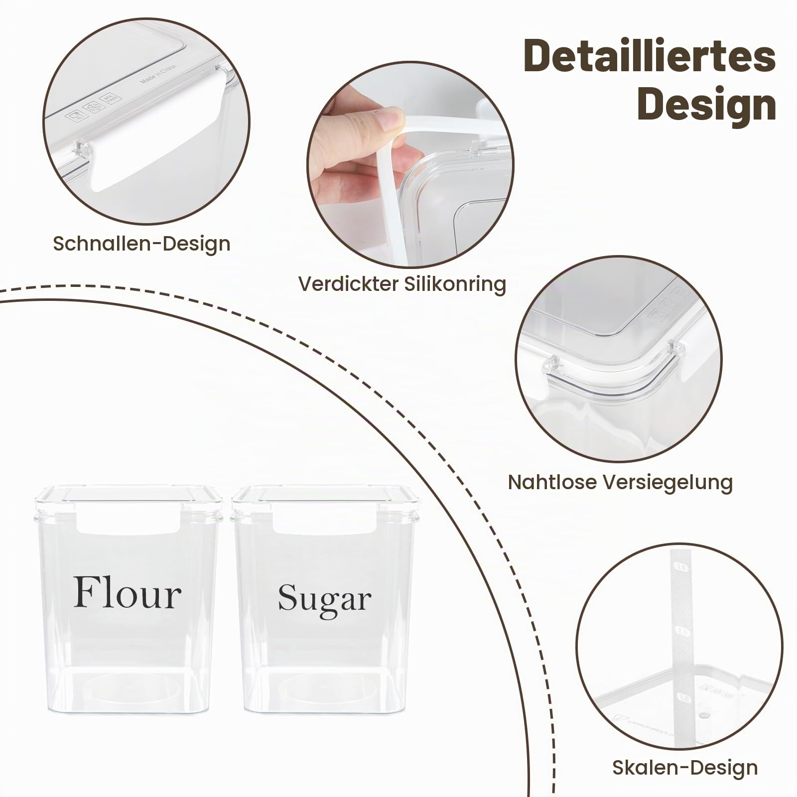 Mehl Aufbewahrung 4L 2er Set, Transparente Behälter für Mehl und Zucker mit 2 Löffeln, Stapelbare Vorratsdosen mit luftdichtem Deckel für Küche zur Aufbewahrung von Zucker, Getreide, Mandelmehl Küche, Haushalt &