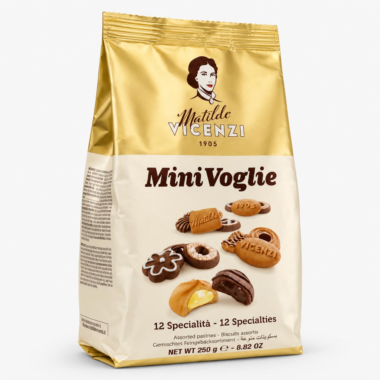 8X Matilde Vicenzi MiniVoglie, 12 Specialità di Pasticceria Assortita, Frollini Ripieni e Biscotti al Burro e Cacao, Confezione da 250g