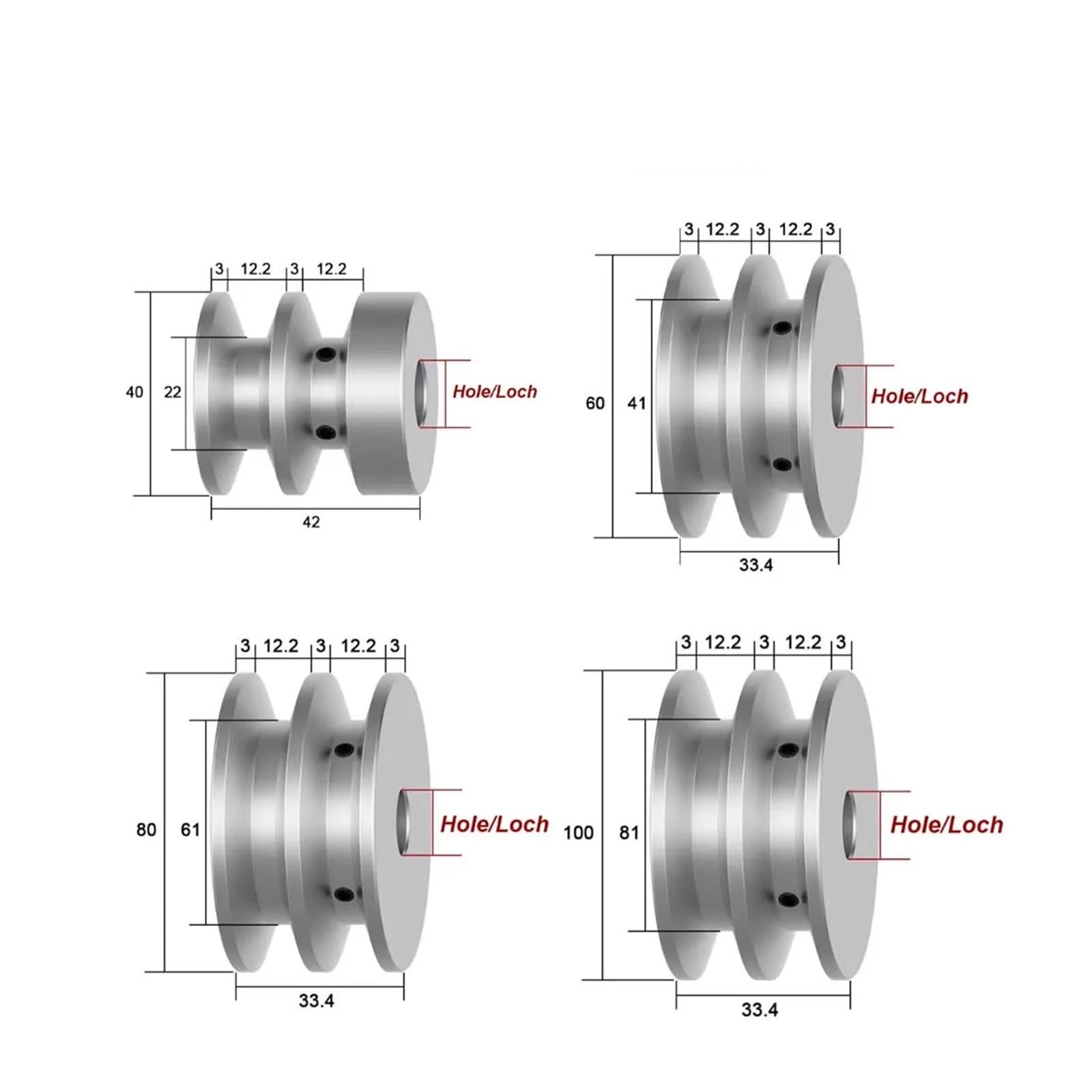 1 pz Lega di Puleggia a V A-Tipo Doppio Slot Motore del Ruota motrice Industriale V-Slot Diametro 40/60/80/100mm