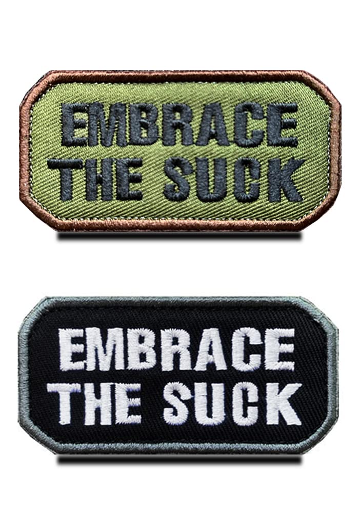 2 Pcs Embrace The Suck Tactical Optimistic Patch Embroidered Fastener Hook & Loop Applique Emblem Patches for Attaching to Caps,Bags,Backpacks,Clothes,Vest,Travel,Tactical,Military — image 1