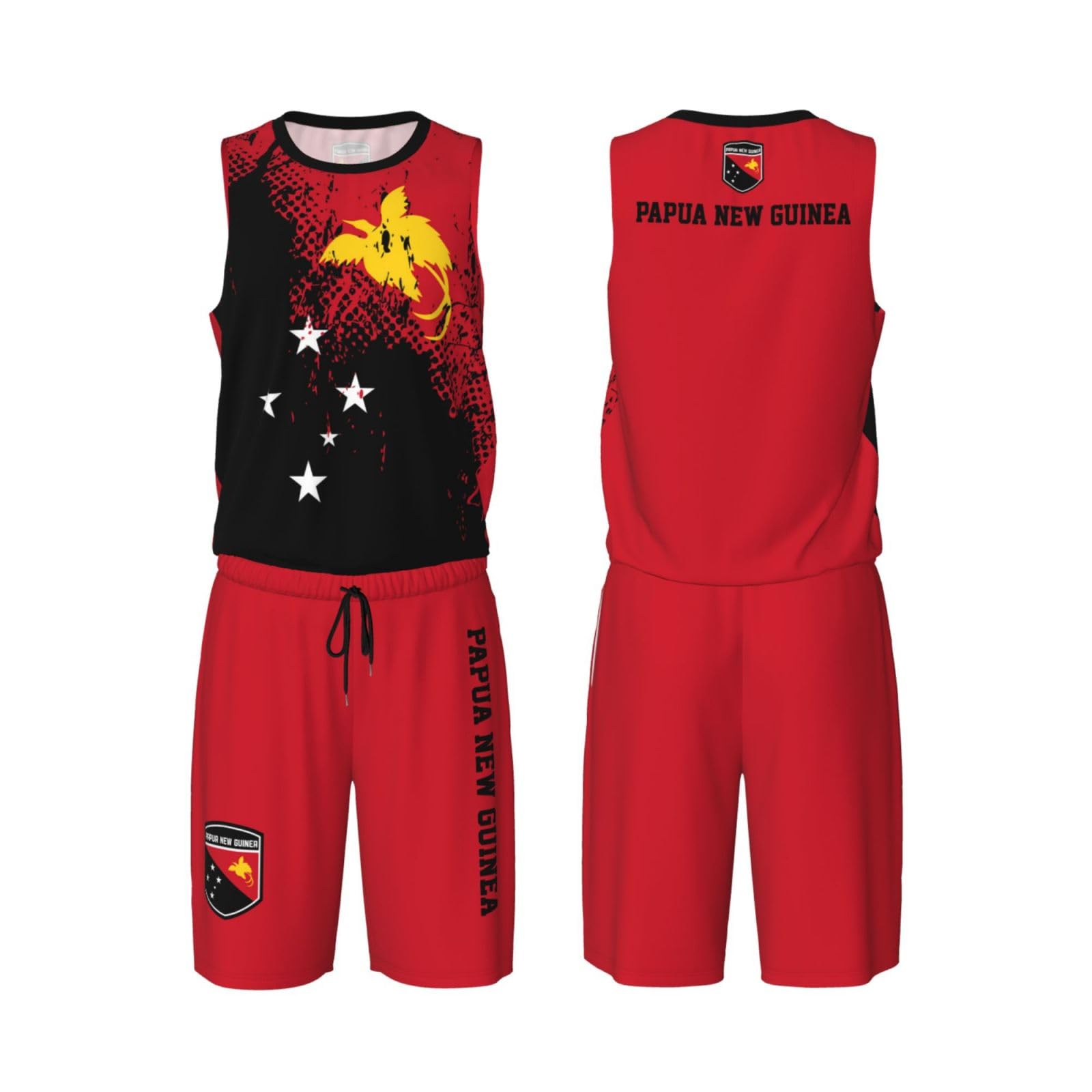 Papua New Guinea Flag Grain (1) Basketball Jersey Uniform Suit for Men Women Adults Training Athletic Set
