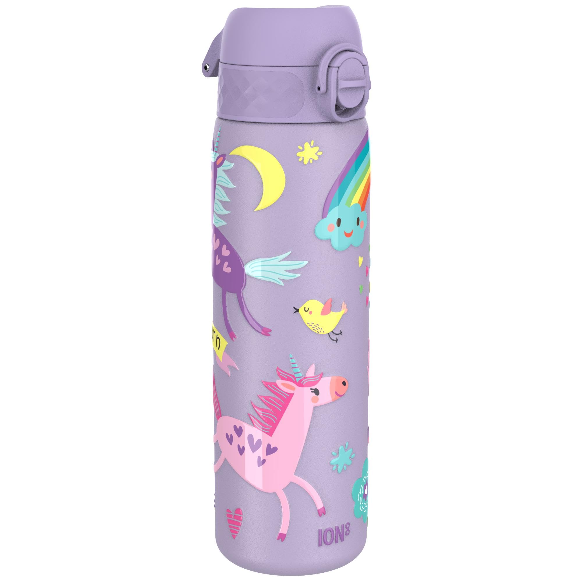 Leak Proof Slim Thermal Water Bottle, Insulated Steel, Purple Unicorns, 500ml (1
