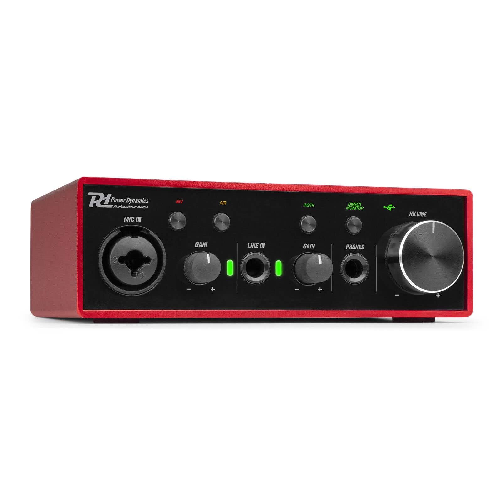 Power Dynamics PDX11 - Interfaccia audio USB - Alimentazione phantom 48 V, cavo USB-C incluso, 2 ingressi Micros/strumenti, 1 uscita cuffie, ideale per musicisti, compositori e Home Studio