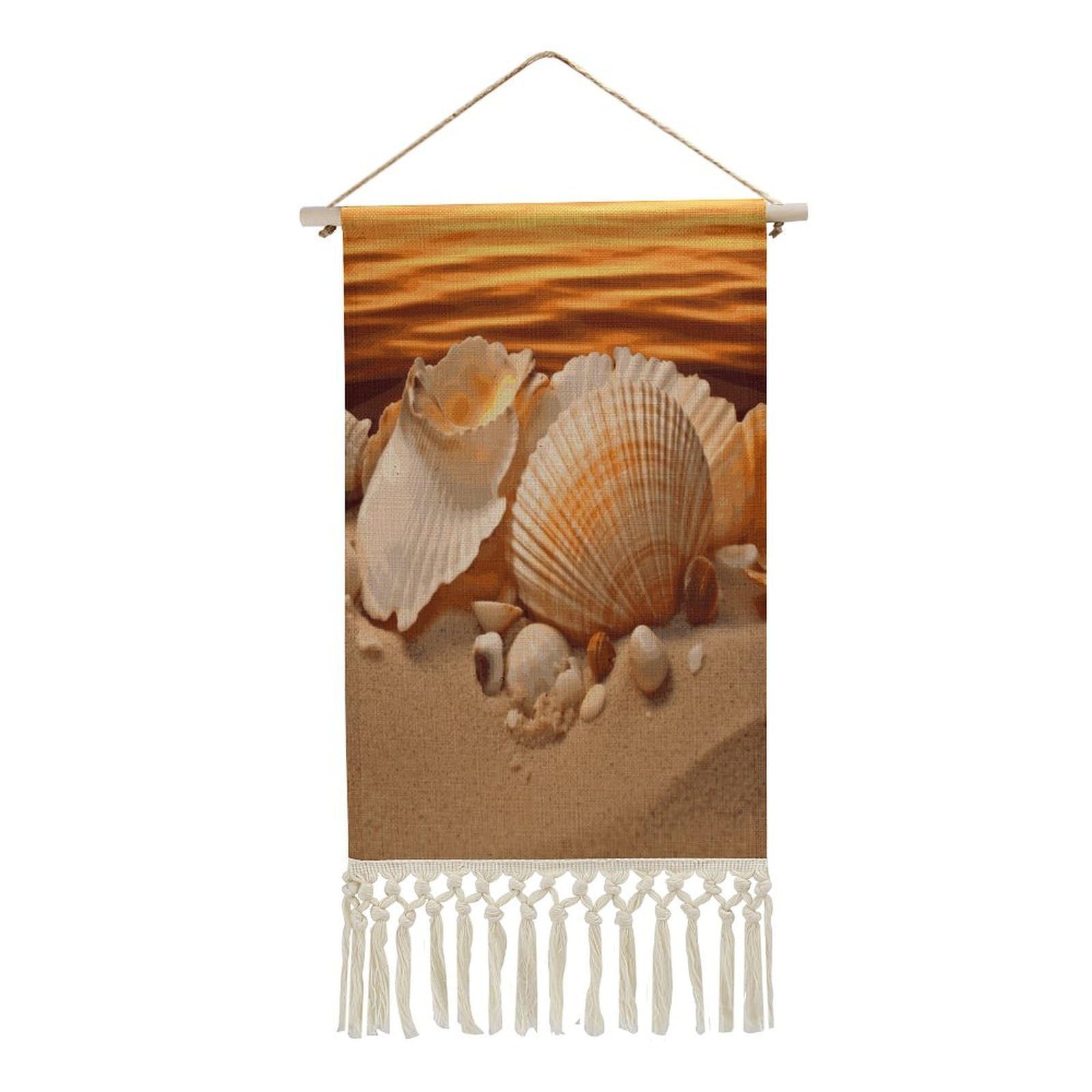 Adfgyerh Style Shells And Sand Tapestry With Tassels Cotton And Linen Hanging Posters, Wall Art For Travel Gift, Wall Tapestry For Office Home Decor Bedroom Living Room Decor