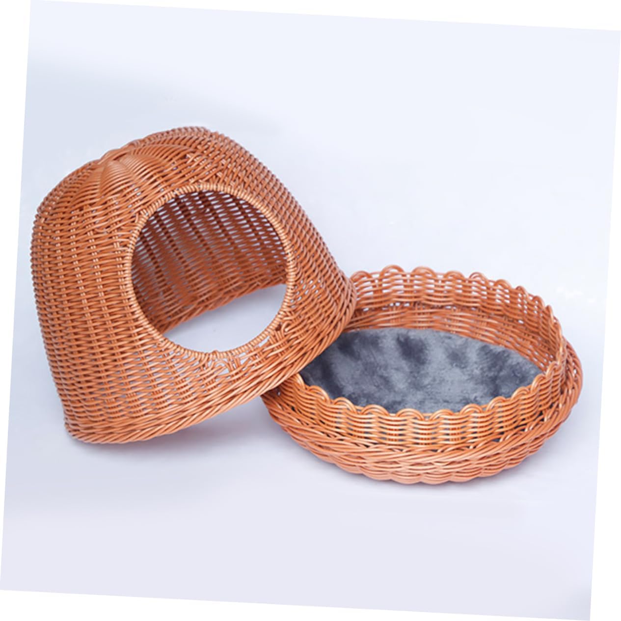 POPETPOP Pet Nest Round Dog and Cat Bed Summer Cooling Kennel Hand Made from and Breathable Pet Supplies Khaki