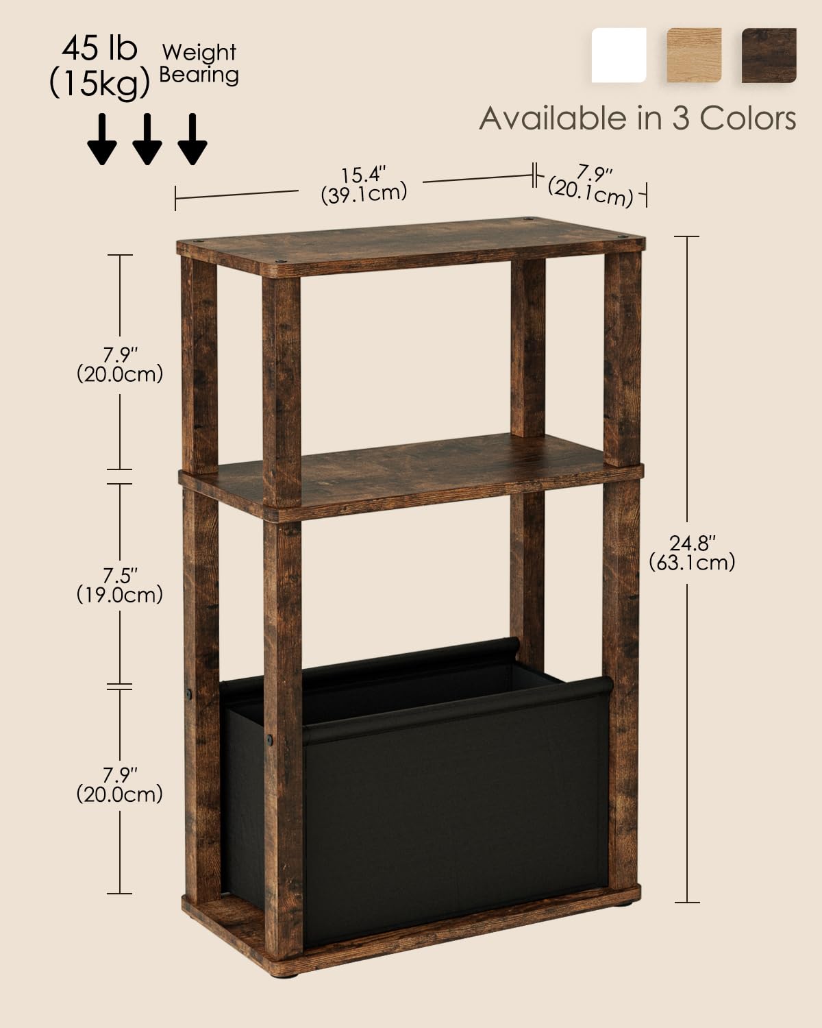 Table d'appoint étroite avec espace de rangement, table d'appoint étroite avec poche, table de chevet étroite à 3 niveaux, petite table basse pour petits espaces, chambre à coucher, salon
