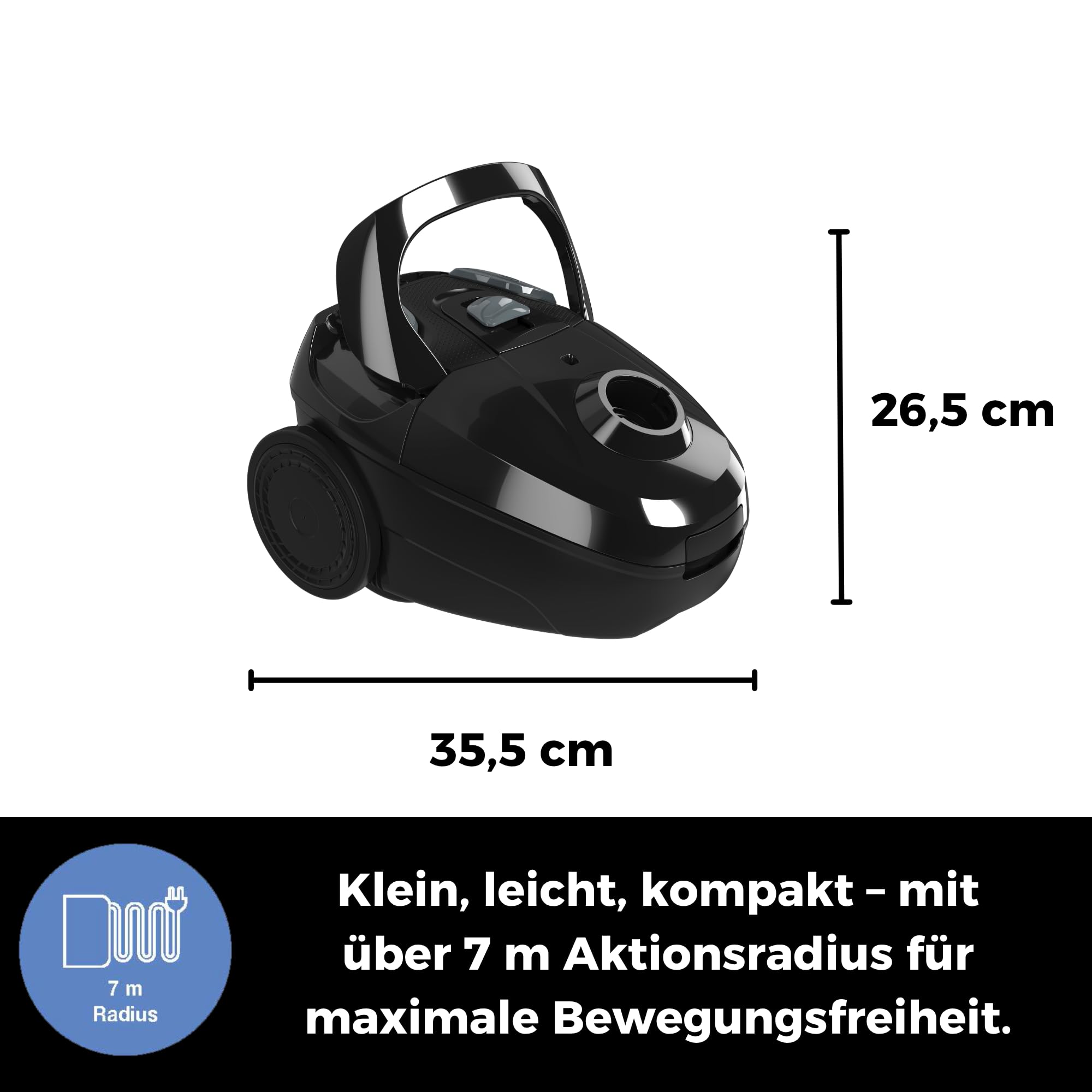Fakir Trend TS 122 - Aspirapolvere con sacchetto, 700 W, con cavo, filtro EPA, motore silenzioso ad alta efficienza, grande sacchetto per la polvere da 2 l e raggio d'azione 7 m, colore: Nero/Grigio