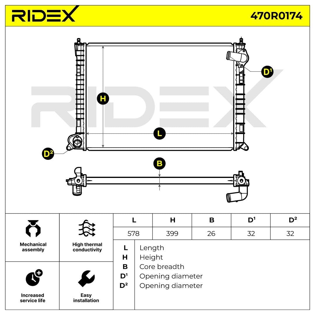 RIDEX 470R0174 Radiatore motore Compatibilità con MINI Hatchback R50, R53
