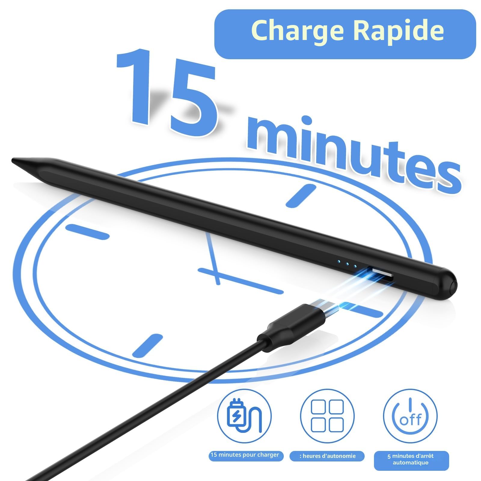 Stylet Capacitif Universel Compatible avec Lenovo, Samsung, Huawei et Mi Tablette, Noir