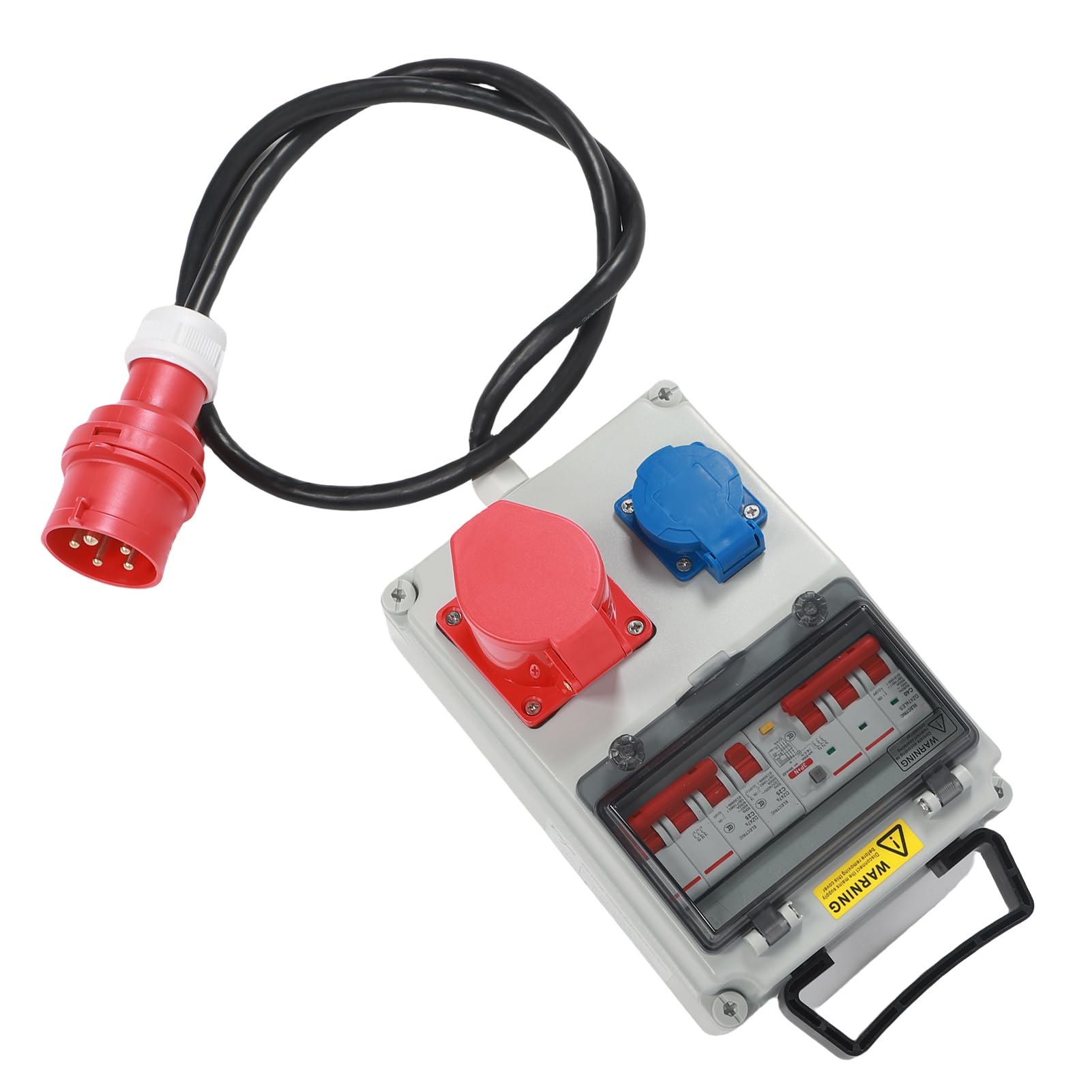 Cocoarm Przemysłowa Puszka Gniazdowa, Puszka Gniazd Elektrycznych do Komputera PC z 5-pinową wodoodporną wtyczką, Zasilacz 3-fazowy, RCD 63A, Gniazda 2x16A z 2 Bolcami, Przenośne Zastosowanie w