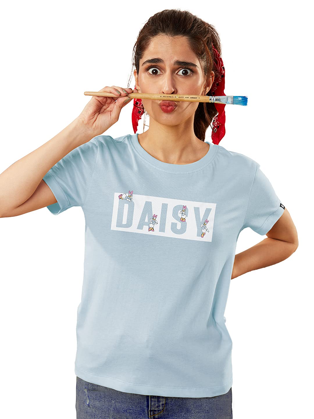 The Souled Store |Daisy Duck All About Me Womens and Girls T-Shirt|Graphic Printed Half Sleeve|100% Cotton Blue Color T-Shirts T Shirt for Women Round Neck Half Sleeve Printed