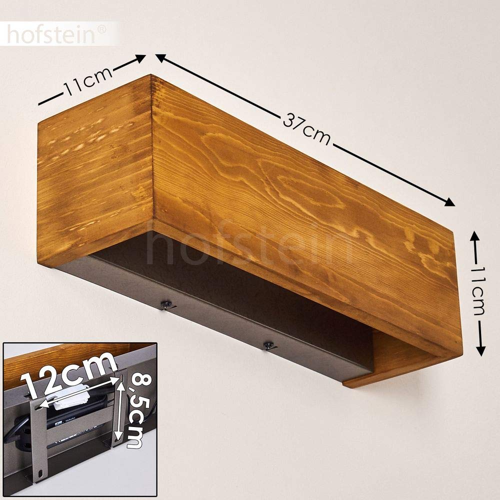 HOFSTEIN LED Wandlampe Adak, dimmbare Wandleuchte aus Holz/Metall in Braun/Grau, längliche Innenwandleuchte mit Up&Down Effekt, 13,5 Watt, 1800 Lumen, 3000 Kelvin, Wohnzimmer, Schlafzimmer, Flur