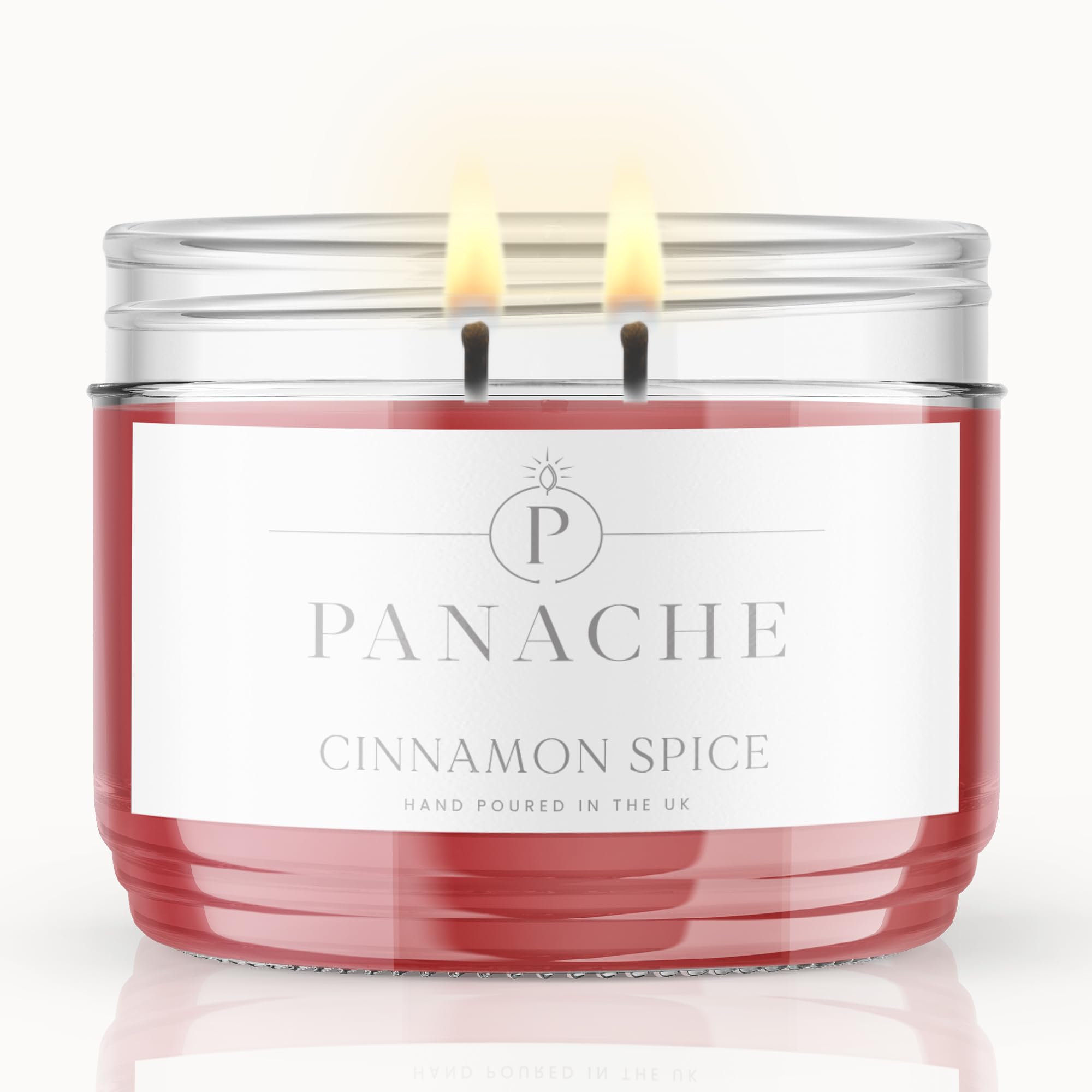 Panache Cinnamon Spice Scented Candle (Christmas Edition), Double Wick Soy Wax Candle, 48 Hour Burn Time, Hand Poured in UK